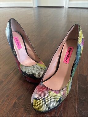 Betsey Johnson Multicolor Floral Snake-Print High Heels